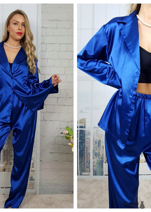 Boho Sleepwear, Pajamas Set, PJ Satin Corinne in Black, Blue Green and Green